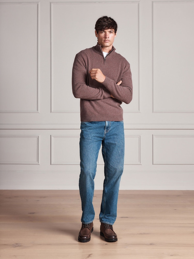 Dusky Pink Signature Lambswool Quarter Zip Jumper - Image 2 of 5 Dusky Pink Signature Lambswool Quarter Zip Jumper - Image 2 of 5