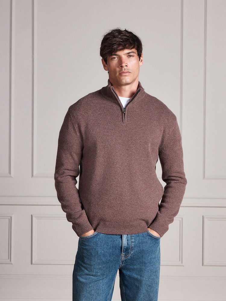 Dusky Pink Signature Lambswool Quarter Zip Jumper - Image 5 of 5 Dusky Pink Signature Lambswool Quarter Zip Jumper - Image 5 of 5