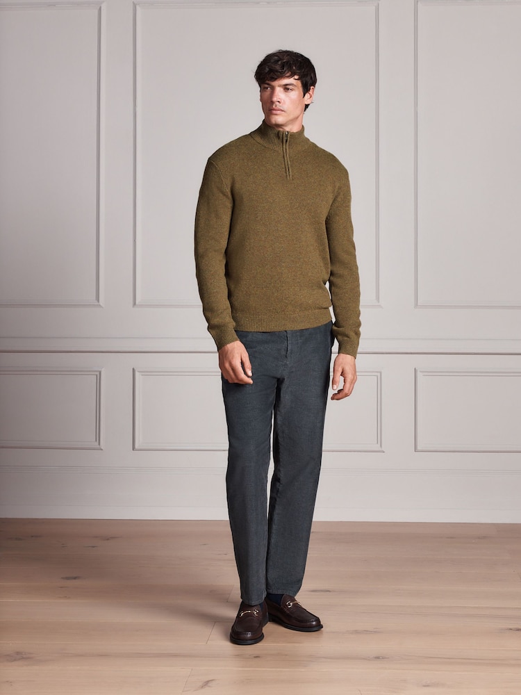 Ochre Yellow Signature Lambswool Quarter Zip Jumper - Image 2 of 6 Ochre Yellow Signature Lambswool Quarter Zip Jumper - Image 2 of 6