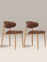 Cult Furniture Set of 2 Vintage Tan Oak Halston Boucle Dining Chairs - Image 2 of 7