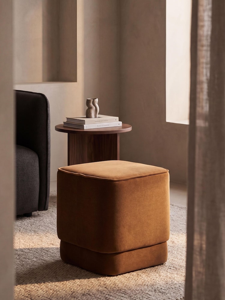 Cult Furniture Caramel Brown Soho Velvet Pouffe - Image 1 of 5 Cult Furniture Caramel Brown Soho Velvet Pouffe - Image 1 of 5