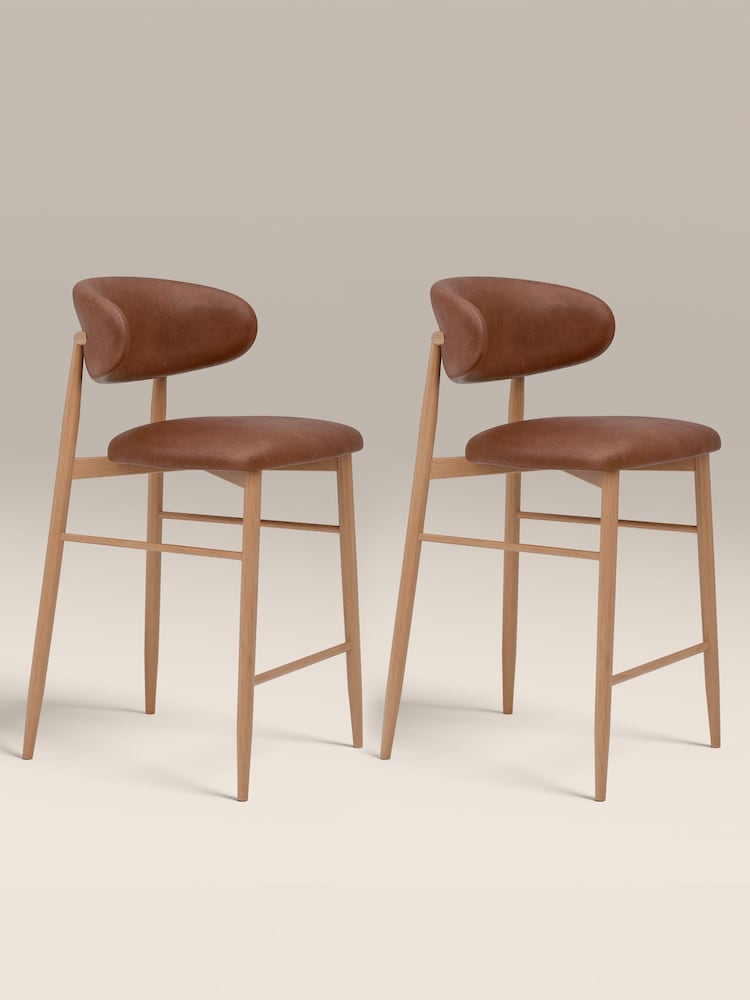 Cult Furniture Set of 2 Vintage Tan Oak Halston Kitchen Stools - Image 2 of 7 Cult Furniture Set of 2 Vintage Tan Oak Halston Kitchen Stools - Image 2 of 7