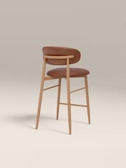 Cult Furniture Set of 2 Vintage Tan Oak Halston Kitchen Stools - Image 5 of 7