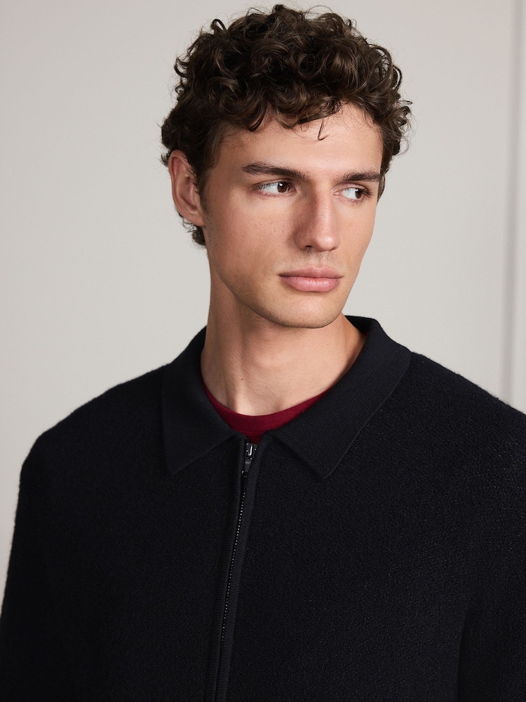 Black Signature Boiled Wool Zip Up Knitted Jacket - Image 2 of 5 Black Signature Boiled Wool Zip Up Knitted Jacket - Image 2 of 5