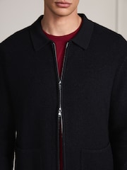 Black Signature Boiled Wool Zip Up Knitted Jacket - Image 5 of 5
