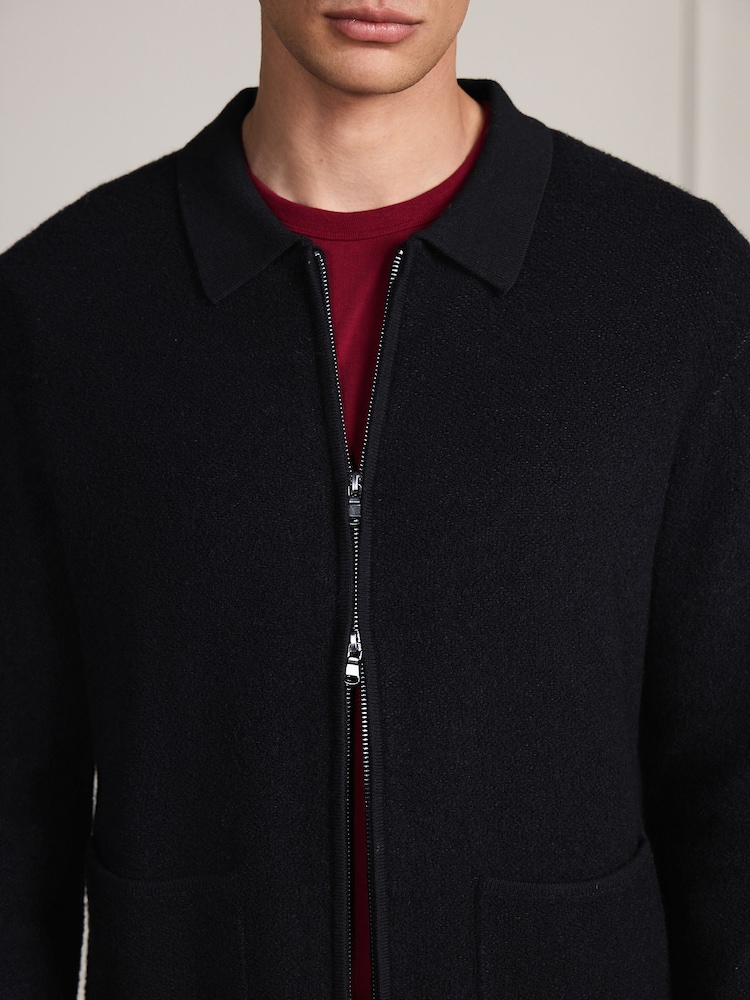 Black Signature Boiled Wool Zip Up Knitted Jacket - Image 5 of 5 Black Signature Boiled Wool Zip Up Knitted Jacket - Image 5 of 5