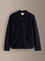 Black Signature Boiled Wool Zip Up Knitted Jacket - Image 6 of 8
