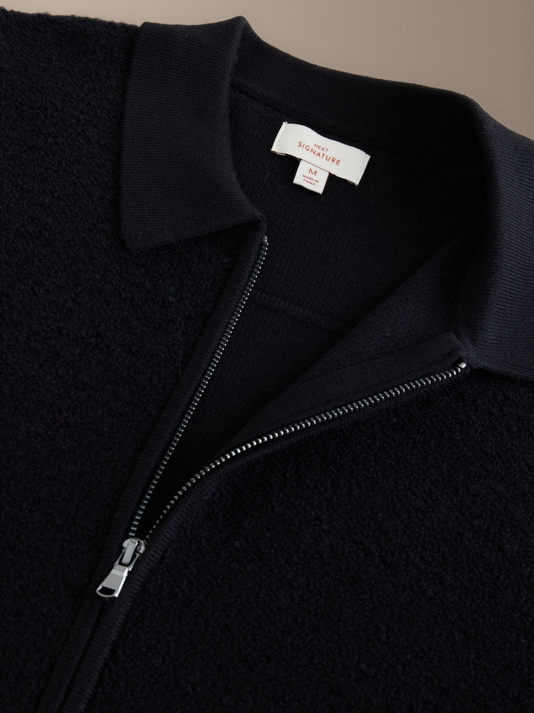 Black Signature Boiled Wool Zip Up Knitted Jacket - Image 8 of 8