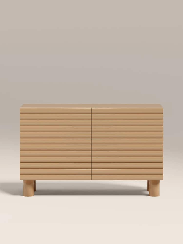 Cult Furniture High Gloss Taupe Raphael 2 Door Sideboard - Image 1 of 6 Cult Furniture High Gloss Taupe Raphael 2 Door Sideboard - Image 1 of 6