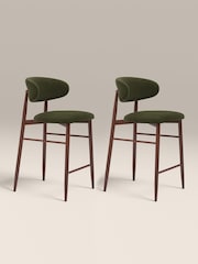 Cult Furniture Olive Green Walnut Halston Fabric Kitchen Stool - Image 2 of 7