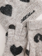 smALLSAINTS Brown Script Logo Knitted Heart Motif Beanie and Gloves Set - Image 2 of 4