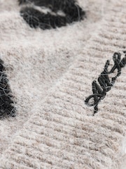 smALLSAINTS Brown Script Logo Knitted Heart Motif Beanie and Gloves Set - Image 3 of 4