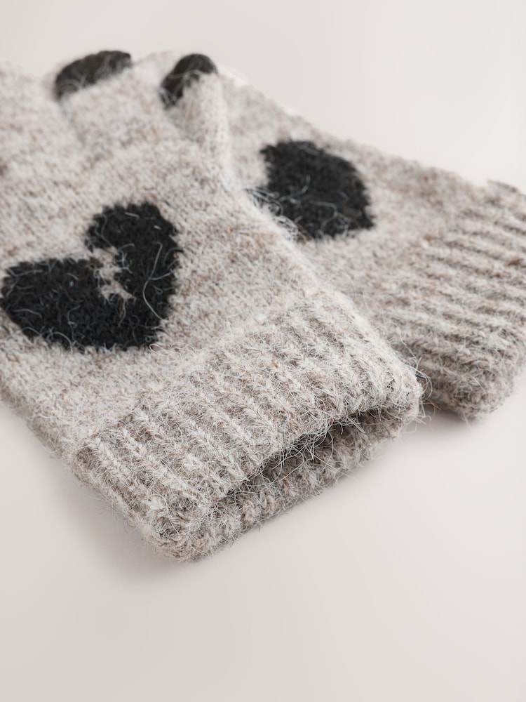 smALLSAINTS Brown Script Logo Knitted Heart Motif Beanie and Gloves Set - Image 4 of 4 smALLSAINTS Brown Script Logo Knitted Heart Motif Beanie and Gloves Set - Image 4 of 4