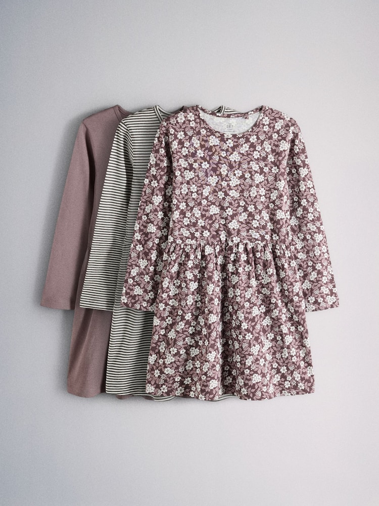 The Set 3 Pack Long Sleeve Jersey Skater Dress Purple Print/Stripe - Image 1 of 12 The Set 3 Pack Long Sleeve Jersey Skater Dress Purple Print/Stripe - Image 1 of 12