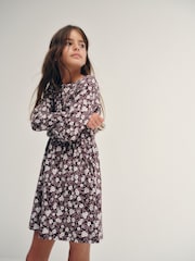 The Set 3 Pack Long Sleeve Jersey Skater Dress Purple Print/Stripe - Image 2 of 12