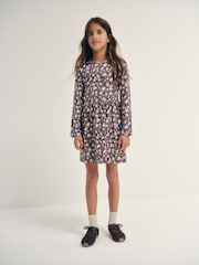 The Set 3 Pack Long Sleeve Jersey Skater Dress Purple Print/Stripe - Image 3 of 12