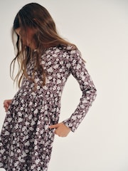 The Set 3 Pack Long Sleeve Jersey Skater Dress Purple Print/Stripe - Image 4 of 12