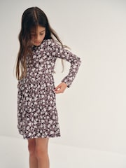 The Set 3 Pack Long Sleeve Jersey Skater Dress Purple Print/Stripe - Image 5 of 12