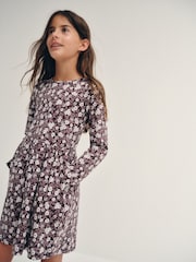 The Set 3 Pack Long Sleeve Jersey Skater Dress Purple Print/Stripe - Image 6 of 12