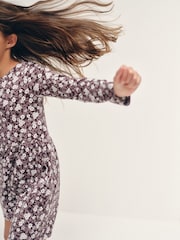 The Set 3 Pack Long Sleeve Jersey Skater Dress Purple Print/Stripe - Image 7 of 12
