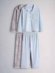 The Set 2 Pack Long Sleeve Viscose Blend Jersey Pyjamas Blue/Ditsy Print - Image 1 of 7