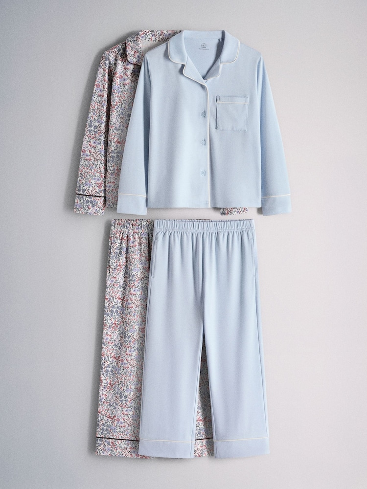 The Set 2 Pack Long Sleeve Viscose Blend Jersey Pyjamas Blue/Ditsy Print - Image 1 of 7