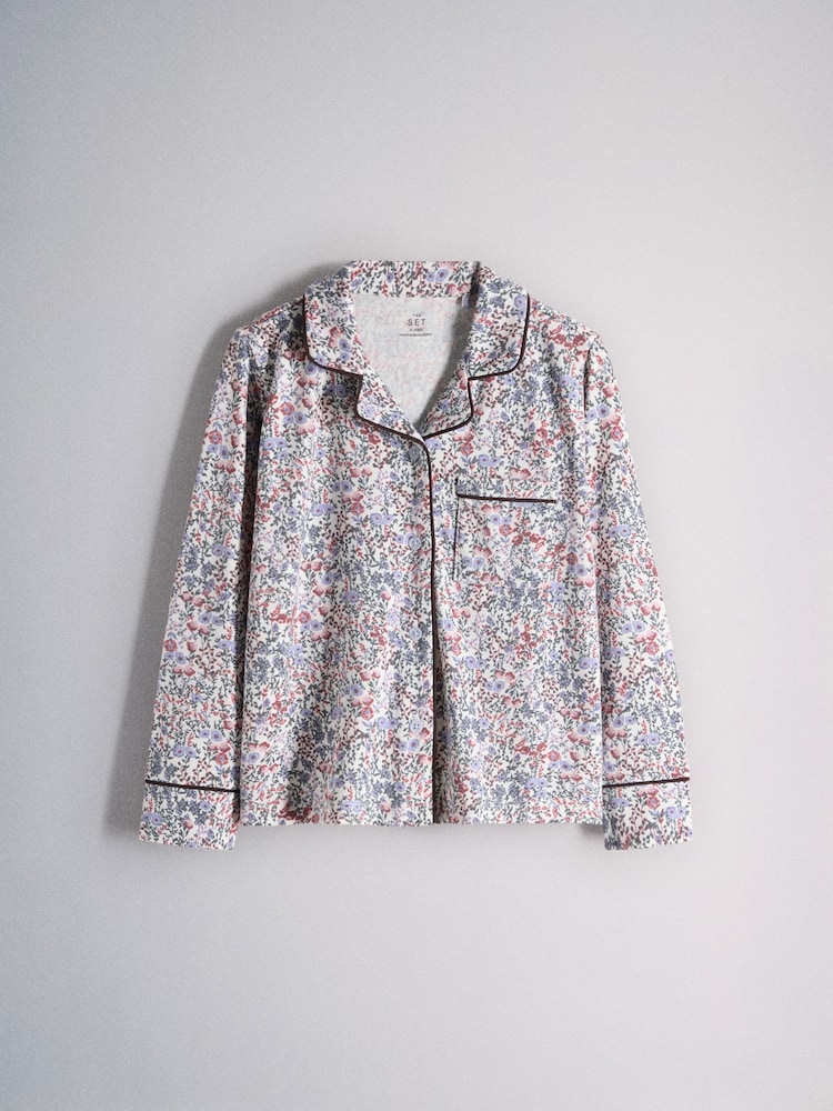 The Set 2 Pack Long Sleeve Viscose Blend Jersey Pyjamas Blue/Ditsy Print - Image 2 of 7