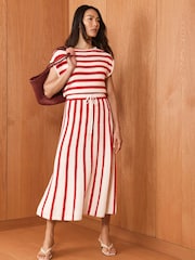 Mint Velvet Red Striped Knit Midi Dress - Image 1 of 5
