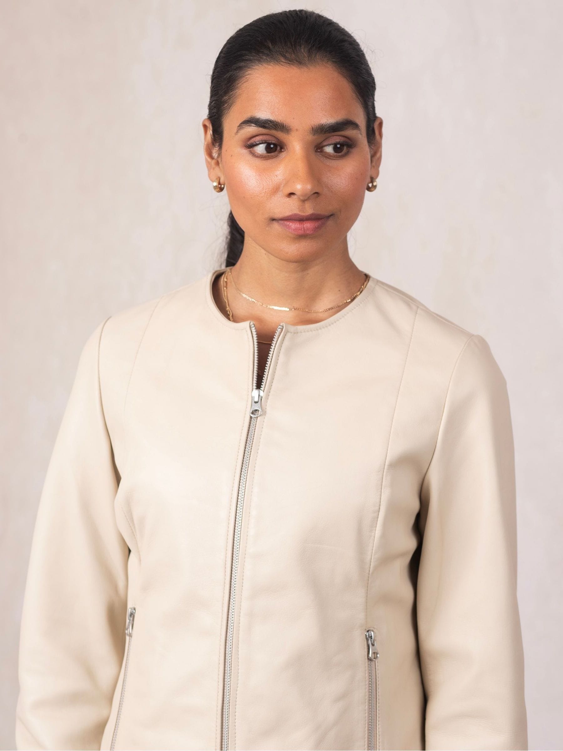Buy Lakeland Leather Ivory Crosby Collarless Jacket from the Next