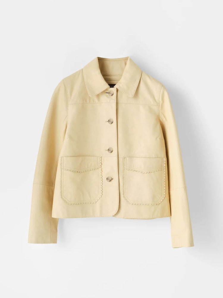 Mint Velvet Yellow Leather Scallop Detail Jacket - Image 1 of 1