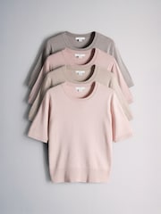 The Set 4 Pack Crew Neck Fine Knit T-Shirts Light Pink/Mauve - Image 1 of 7