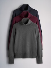 The Set 3 Pack Fine Knit Roll Neck Jumpers Navy Blue/Charcoal Grey/Burgundy Red - Image 1 of 6