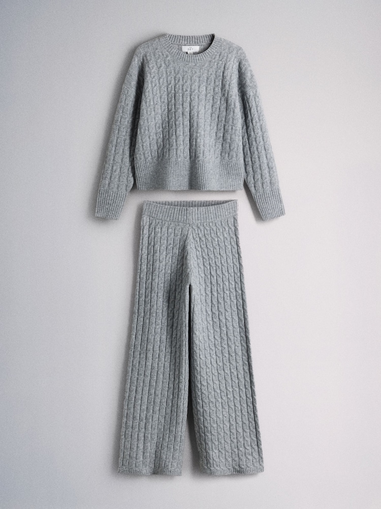 The Set Cable Knit Jumper and Joggers Co-ord Set Grey - Image 1 of 5