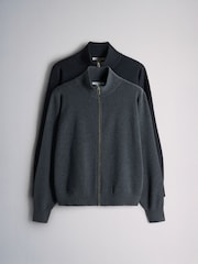 The Set 2 Pack Zip Through Jumpers With Wool Dark Navy - Dark Charcoal Marl/Grey - Image 1 of 12