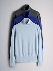 The Set 3 Pack Roll Neck Jumpers With Wool Dark Grey/Charcoal Grey/Halogen Blue/Navy - Image 1 of 6