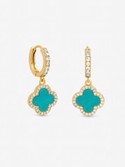 Jon Richard Turquoise Clover Huggie Earrings - Image 3 of 3