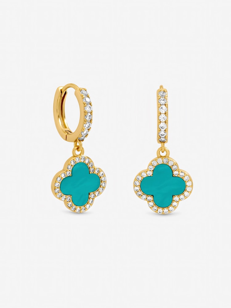 Jon Richard Turquoise Clover Huggie Earrings - Image 3 of 3