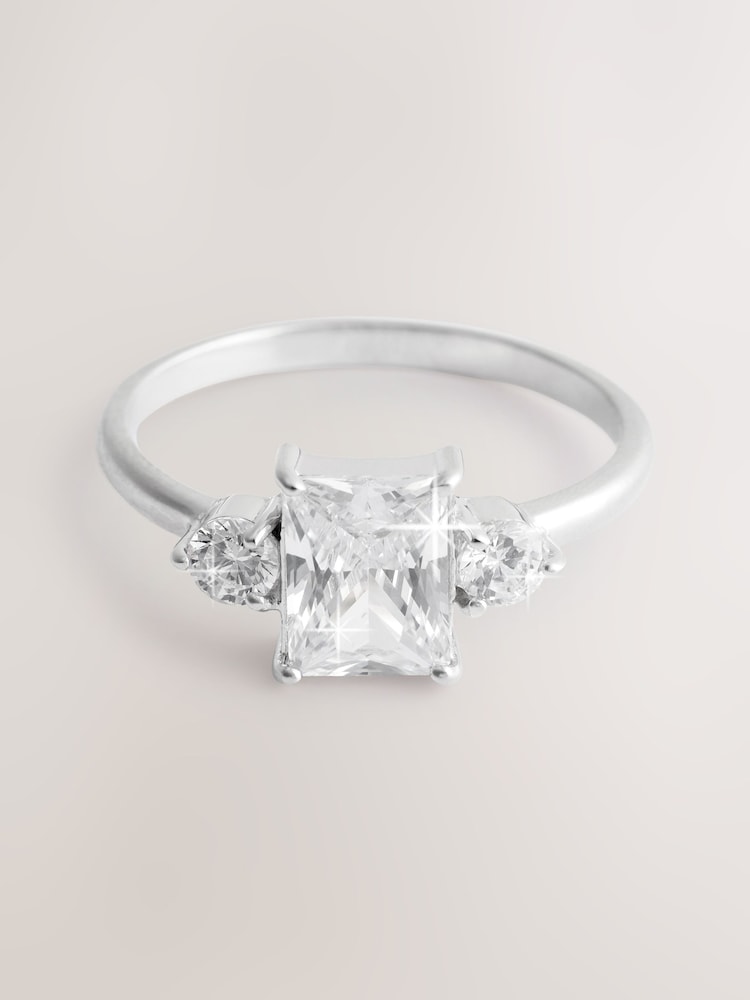Sterling Silver Rectangular Cubic Zirconia Ring - Image 1 of 3