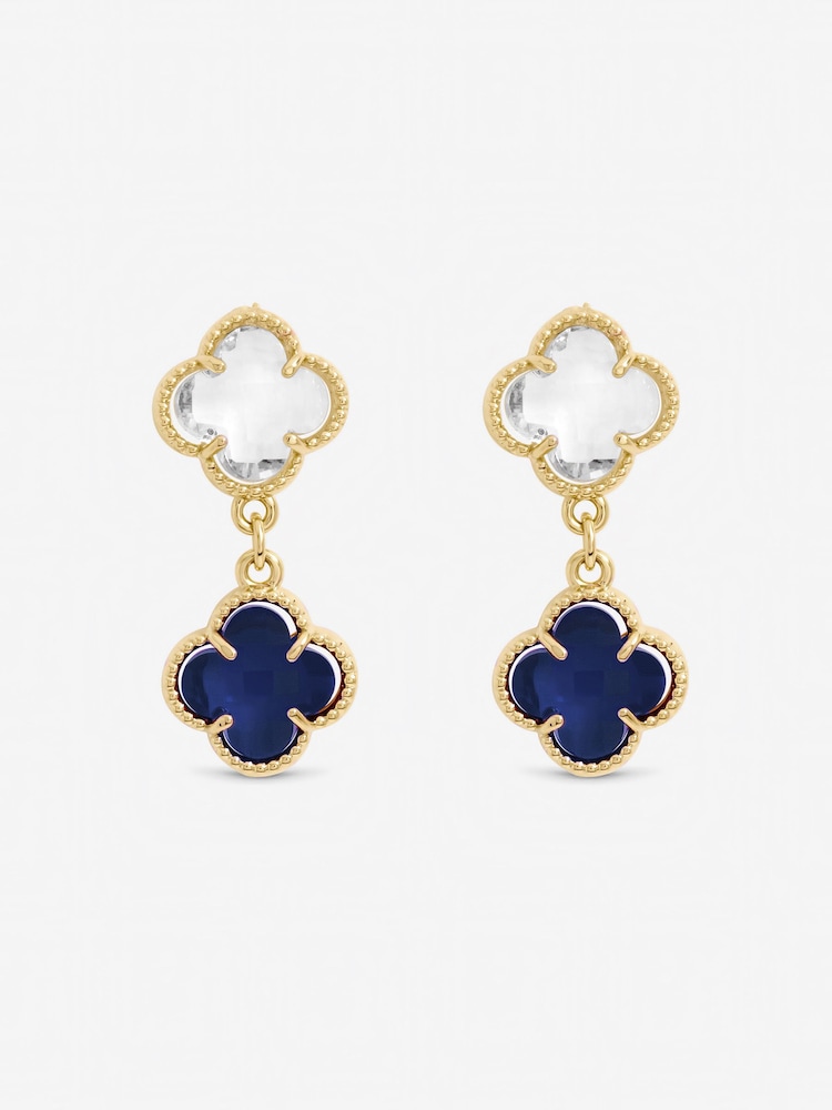 Jon Richard Blue Crystal Clover Drop Earrings - Image 1 of 1 Jon Richard Blue Crystal Clover Drop Earrings - Image 1 of 1