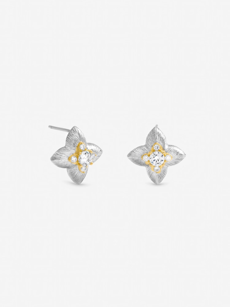 Jon Richard Tone Cubic Zirconia Clover Stud Earrings - Imagen 1 de 1