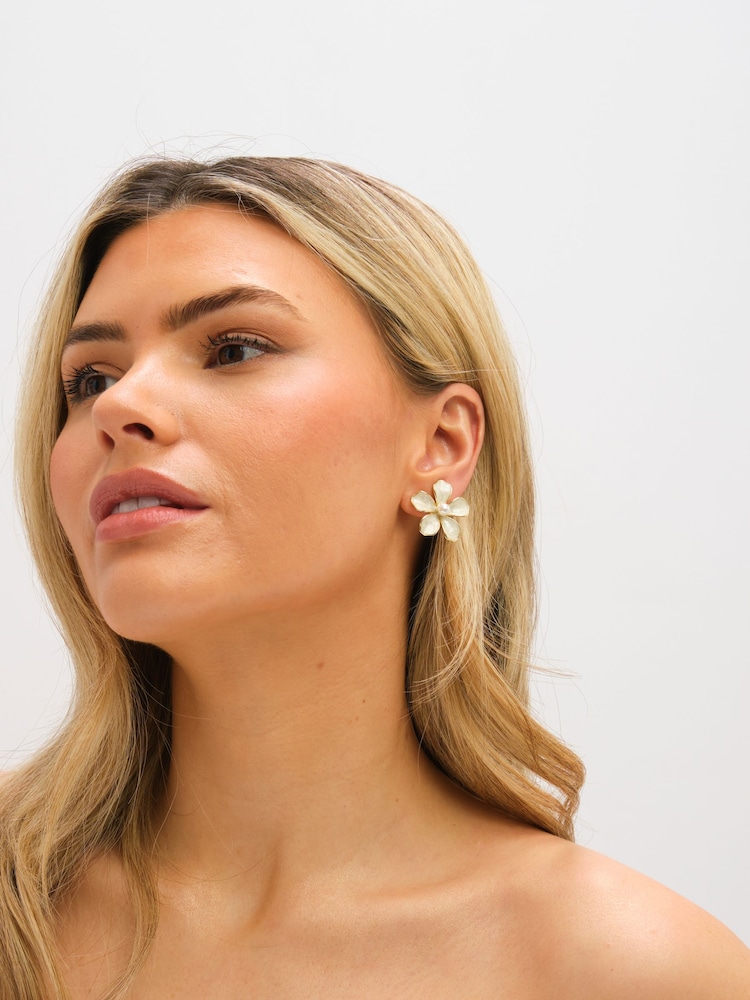 Jon Richard Cream Gold Tone Enamel Flower Clip Earrings - Image 2 of 3 Jon Richard Cream Gold Tone Enamel Flower Clip Earrings - Image 2 of 3