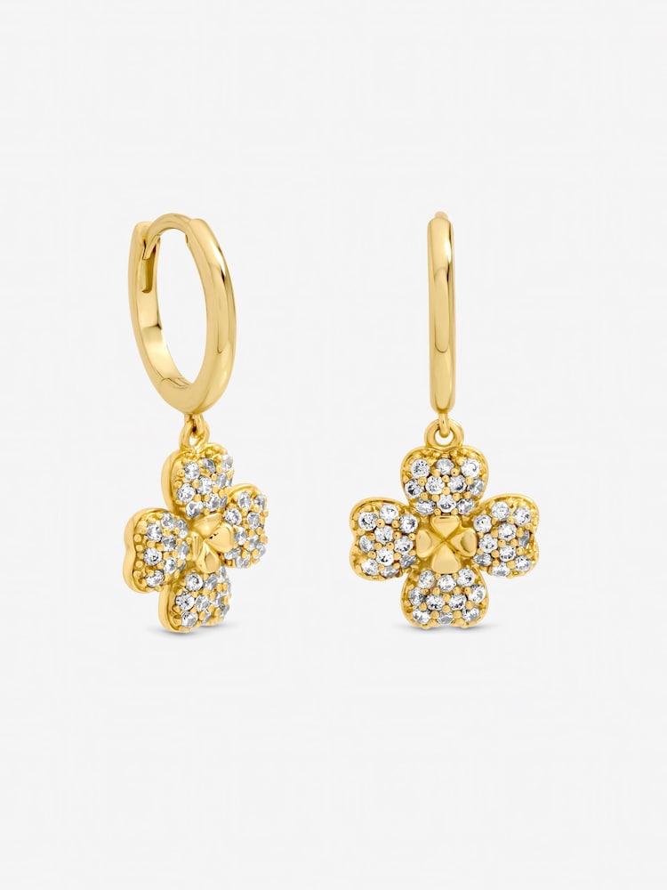 Jon Richard Gold Tone Pave Clover Huggie Earrings - Image 1 of 3