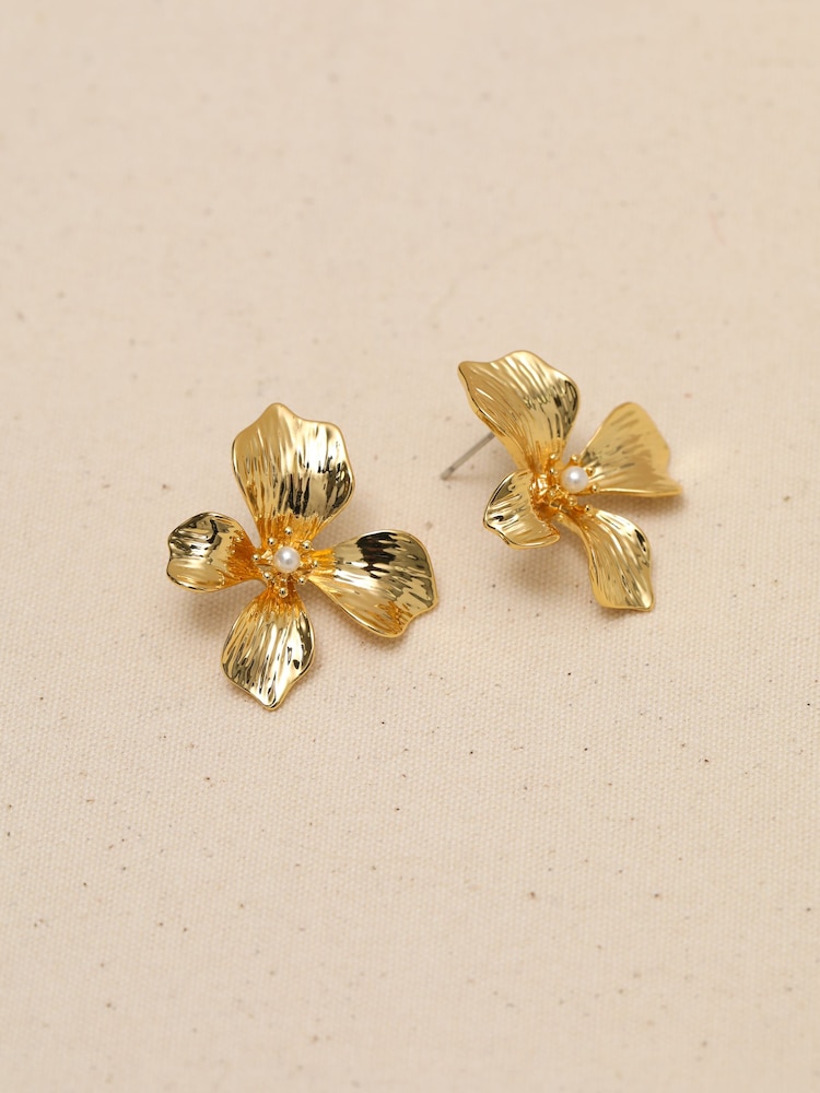 Jon Richard Cream Pearl Statement Flower Clip Earrings - Image 1 of 3