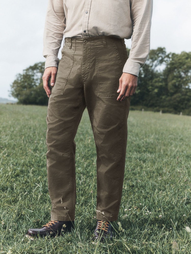 Stone Relaxed Tapered Fit Authentic Cotton Rich Stretch Trousers - Image 1 of 10 Stone Relaxed Tapered Fit Authentic Cotton Rich Stretch Trousers - Image 1 of 10