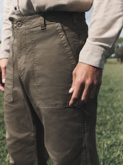 Stone Relaxed Tapered Fit Authentic Cotton Rich Stretch Trousers - Image 6 of 10