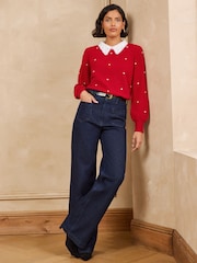 Love & Roses Red Lace Collared Polka Dot Detail Knitted Jumper - Image 3 of 5
