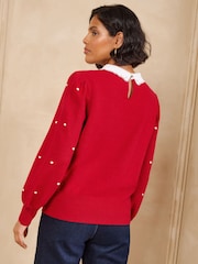 Love & Roses Red Lace Collared Polka Dot Detail Knitted Jumper - Image 4 of 5