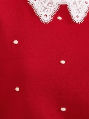 Love & Roses Red Lace Collared Polka Dot Detail Knitted Jumper - Image 5 of 5