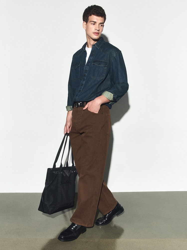 Rust Brown Baggy Fit Five Pocket Cotton Rich Trousers - Image 1 of 10 Rust Brown Baggy Fit Five Pocket Cotton Rich Trousers - Image 1 of 10