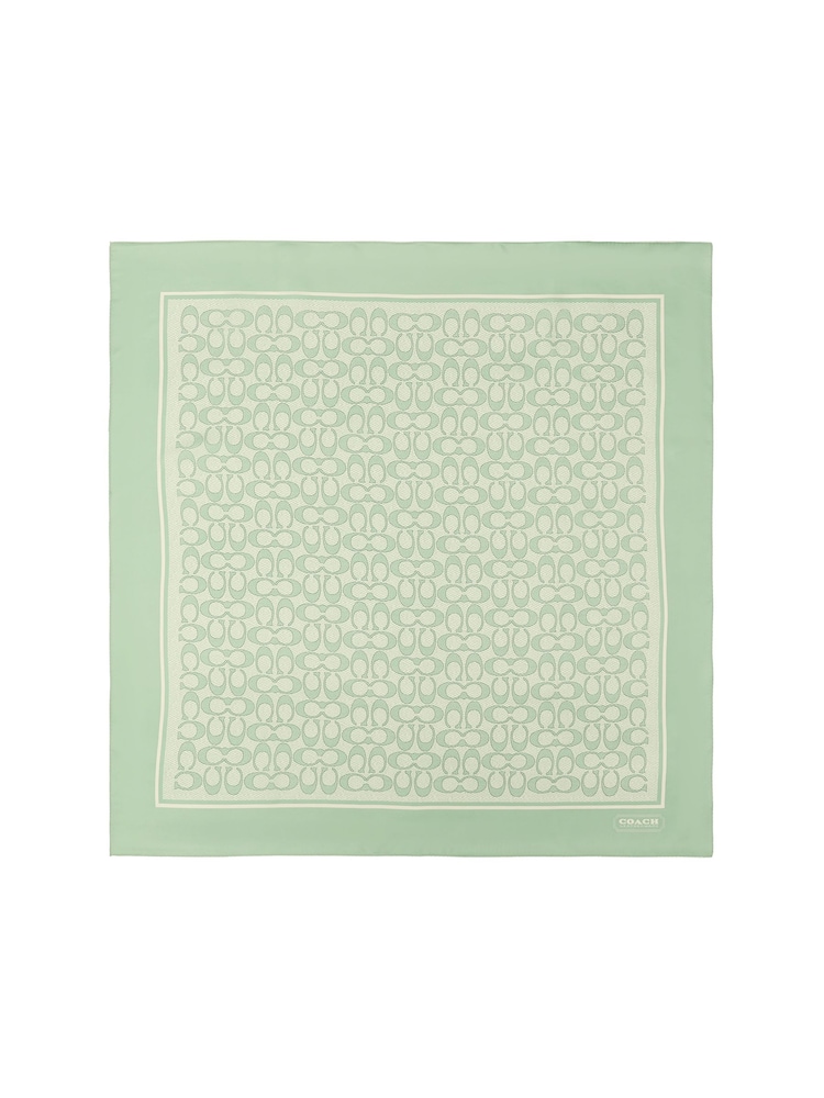 COACH Green Textured Signature Printed Silk Square Scarve - Image 1 of 4